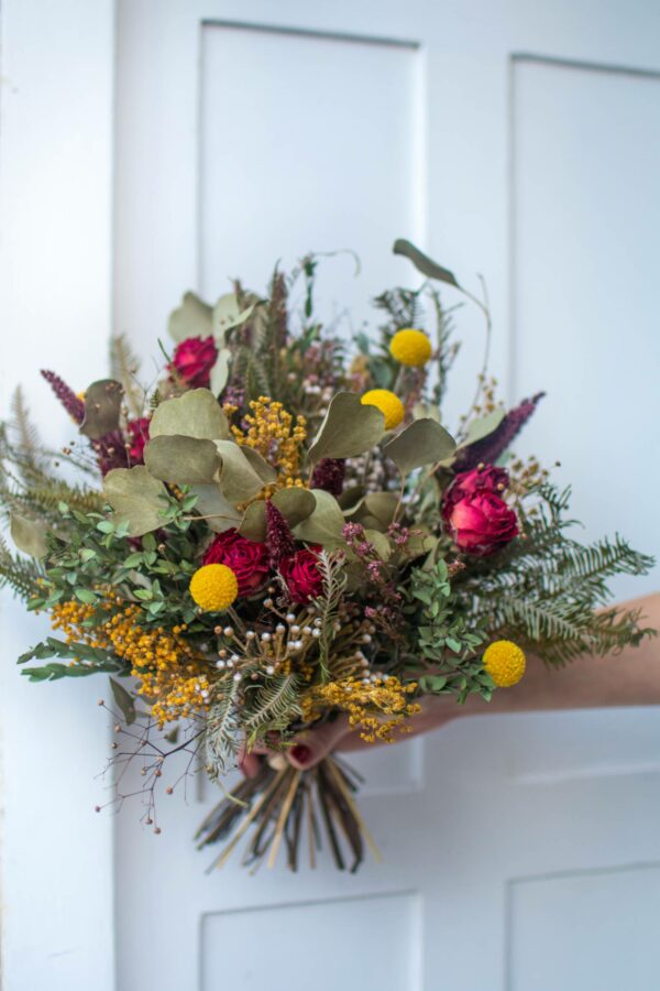 colorful bouquet of dried flowers and dried greenery
